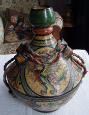 Grande Montopoli Fiaschetta,antica,Val D'Arno,bottiglia di vino con occhielli da appendere,firmata"Mont