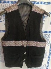 Gilet in pelle nero vintage con inserti