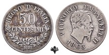 REGNO D'ITALIA 50 centesimi 1863 Milano ARGENTO Vittorio Emanuele II