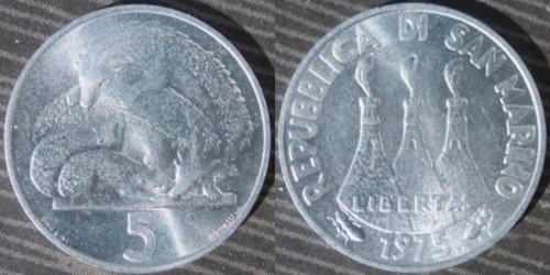 San marino 5 lire 1975 - san,