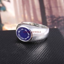 Riscaldato Zaffiro Blu Gemma Con 925 Anello Argento Sterling per Uomo #5469