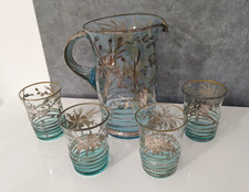 Antico Servizio Bicchieri Acqua Caraffa Brocca Vintage Vetro Argento