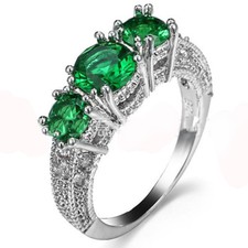 Anello donna argento gemme quarzo verde a forma di ala angelo 3 pietre misura 7 8 9 nuovo