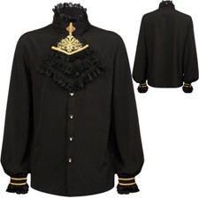 Uomo Gotico Camicia Nera Top Rinascimento Vittoriano Steampunk a Balze Costume