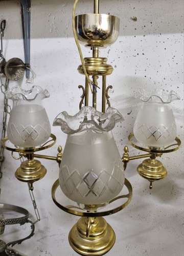 Lampadario ottone vetro anni - lampadario,