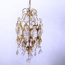 Lampadario gocce di cristallo anni '60 con 5 punti luce