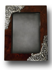 Portafoto vintage da tavolo in radica di noce con inserti in metallo argentato