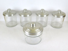 5 VECCHI CONTENITORI BARATTOLI PER PASTA DI VETRO CON COPERCHIO IN METALLO R141