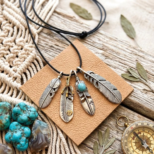 2pz piuma nicchia collana - piuma, nicchia,