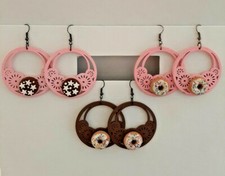 Lotto 3 paia orecchini cerchio pendenti Pan di Stelle Donuts fimo fatti a mano