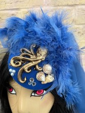 Splendido velo steampunk blu oro polpo fascinatore perle conchiglie piume (34)