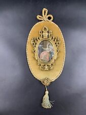 Quadro miniatura ovale ritratto della donna Nobile stampa seta cornice ottone