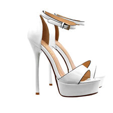 Sandalo da donna in vernice bianco tacco 14 con cinturino - KC628-48 BIANCO