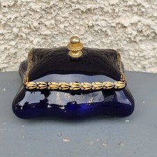 Portagioie ceramica di Limoges blu e oro scatola cofanetto ciotola antiquariato