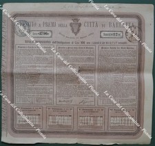 Scripofilia. CITTA' DI BARLETTA PRESTITO A PREMI del 1870. Tipo provvisorio ....