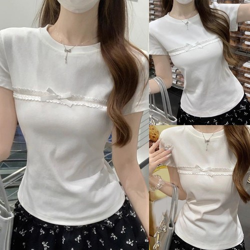 Shirt donna pizzo fiocco - t-shirt,