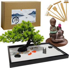 Giardino Zen Kit 12 "X 8",Mini Giardino Zen Da Tavolo Con Sabbia Bianca Artifici
