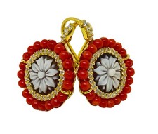 ORECCHINI CORALLO ROSSO CAMMEO SWAROVSKI E ARGENTO PLACCATO ORO