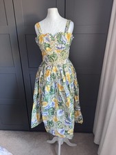 Abito estivo originale anni 50 vintage fit svasato giallo viola verde cotone XS 6