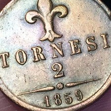 NAPOLI FRANCESCO II 2 TORNESI 1859 MONETE DA COLLEZIONE RAME COPPER COIN 