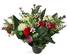 Vaso tomba cimitero vaso - grande mazzo di fiori artificiali rosso/avorio