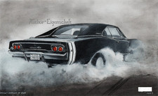 AUTO DODGE CHARGER RT 1968 - FAST & FURIOUS Original-Pastellzeichnung 18x28 cm