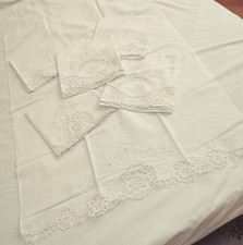 Set completo 6 asciugamani in puro lino ricamato a mano con merletto