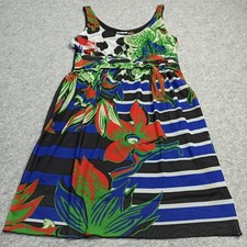 Desigual Donna Abito XXL (Per Like M) Rete Foderato Stretch Slim Green Blu Rosso