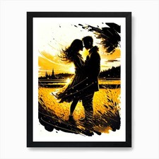 Couple Kissing At Sunset Art