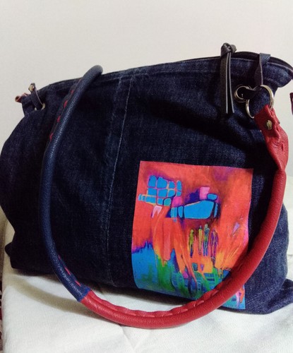 Borsa artigianale jeans con - borsa,