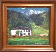 ::GSCHNITZTAL TIROL AUSTRIA DIPINTO AD OLIO ANTICO ILLEGGIBILE FIRMATO CORNICE ALPI