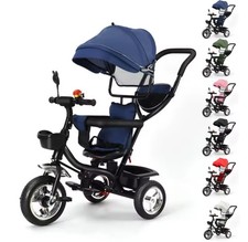 Triciclo Passeggino 4 in 1 da 9 mesi a 25kg - Sedile Girevole,Barra,Tettuccio