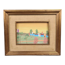 Mario MONICA (1916) QUADRO DIPINTO OLIO SU CARTONE PAESAGGIO NAIF con Cornice 