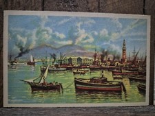 NAPOLI IL PORTO CARTOLINA NV PITTORE CARELLI ACQUERELLO BARCHE MERCANTILI - M1