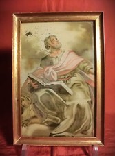 “SAN MARCO EVANGELISTA” DIPINTO AD OLIO SU VETRO Sec. XIX - 1800 Offerta!