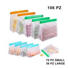 106 pz sacchetti in plastica riutilizzabili con chiusura per conservare alimenti