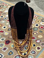 Collana TRIBAL VIBE MULTISTRAND 34" DRAPPEGGIO NERO ROSSO SEMI PERLINE SUD OVEST EUC