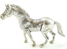 SOPRAMMOBILE STATUINA STATUETTA MINIATURA ANIMALE CAVALLO LAMINA ARGENTO METALLO