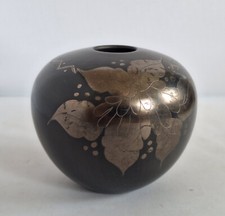 Vaso vintage bucchero ceramica nero argento Rossi Antonio Carlo Alberto Gubbio