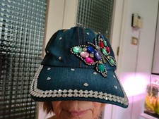 Cappello donna con strass tipo baseball colore blu