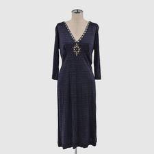 Abito Maliparmi impreziosito taglia IT 46 blu navy midi bohemien maniche 3/4 Italia