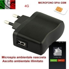 Microfono spia microspia occulta 4g caricabatterie usb smartphone wireless GSM 