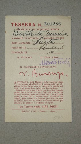 Tessera federazione fascista - tessera,
