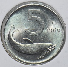 Italy 1969 lire dolphin - 5,