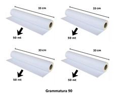 4 ROTOLI PLOTTER cm 33 x 50 mt 90 gr/mq ANIMA 50 OTTIMA CARTA BIANCA