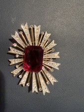 Spilla spilla KJL Kenneth Jay Lane firmata cristallo granato Starburst Sunburst