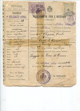 PC03 - Passaporto interno comune di Solbiate Arno (VA) del 27.9.1915 vedi foto