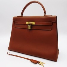 Borsa a mano HERMES Kelly 32 F scatola pelle di vitello marrone oro dal Giappone autentica