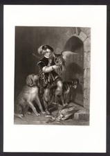 IL GIOVANE FALCONIERE,  di  TAYLER , grande incisione su acciaio, 1862 
