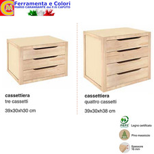 Cassettiera Legno Naturale Pino 3 - 4 Cassetti Mobiletto Portautensili Multiuso